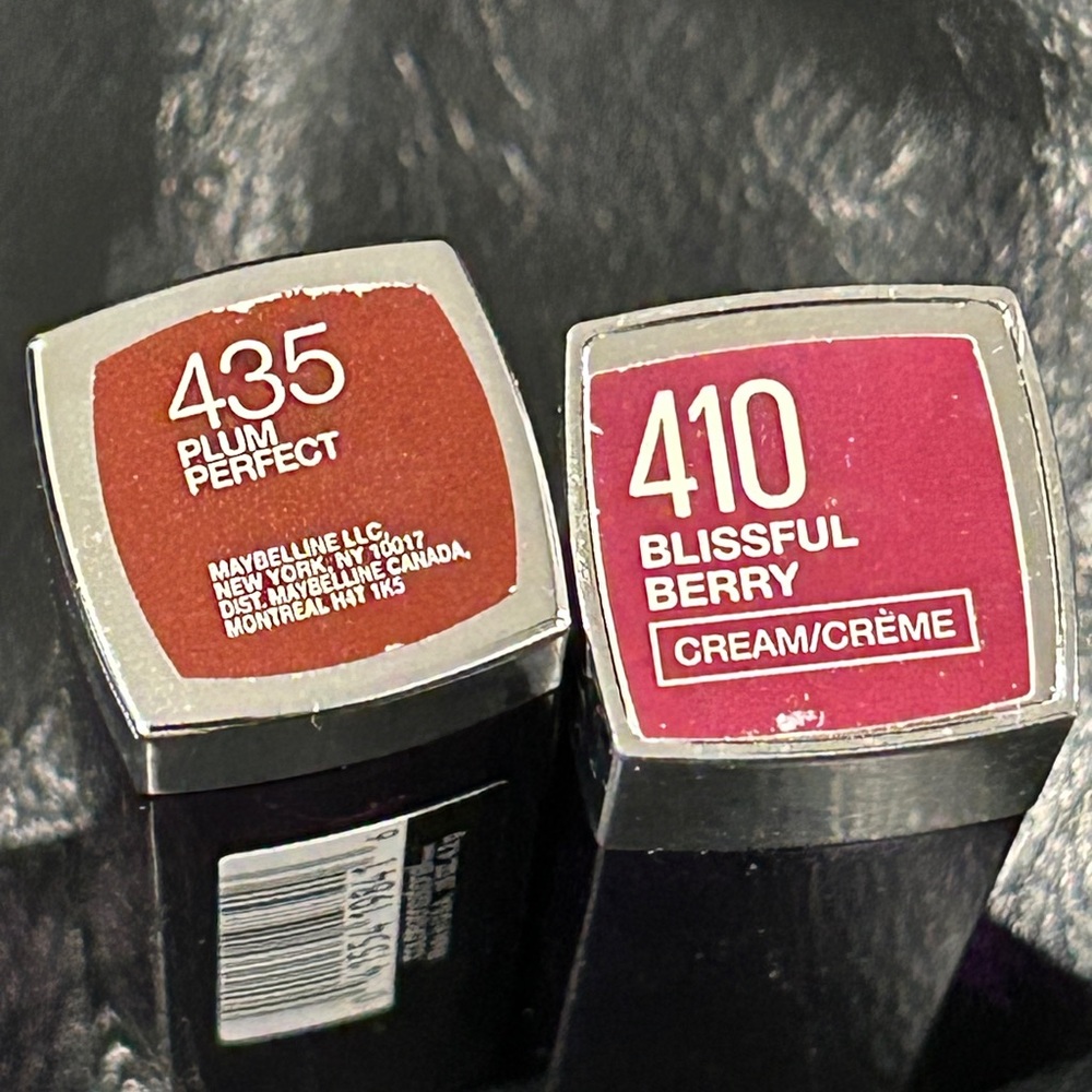 Maybelline Lipstick Duo — 435 Plum Perfect (brown) & 410 Blissful Berry (pink)
